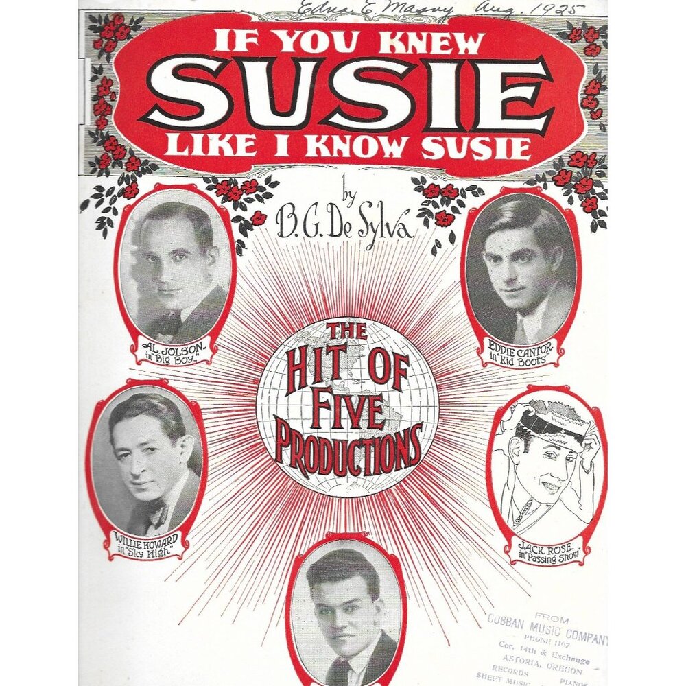 1925 If You Knew Susie Like I Know Susie Sheet Music De Sylva Cantor Jolson